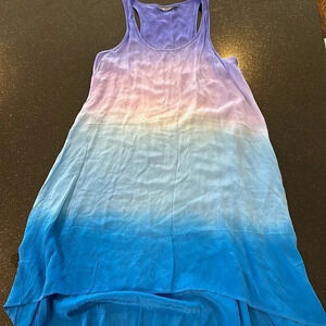TOPSHOP 100% Silk Purple/Blue Ombré High/Low Razorback Dress Size US 4